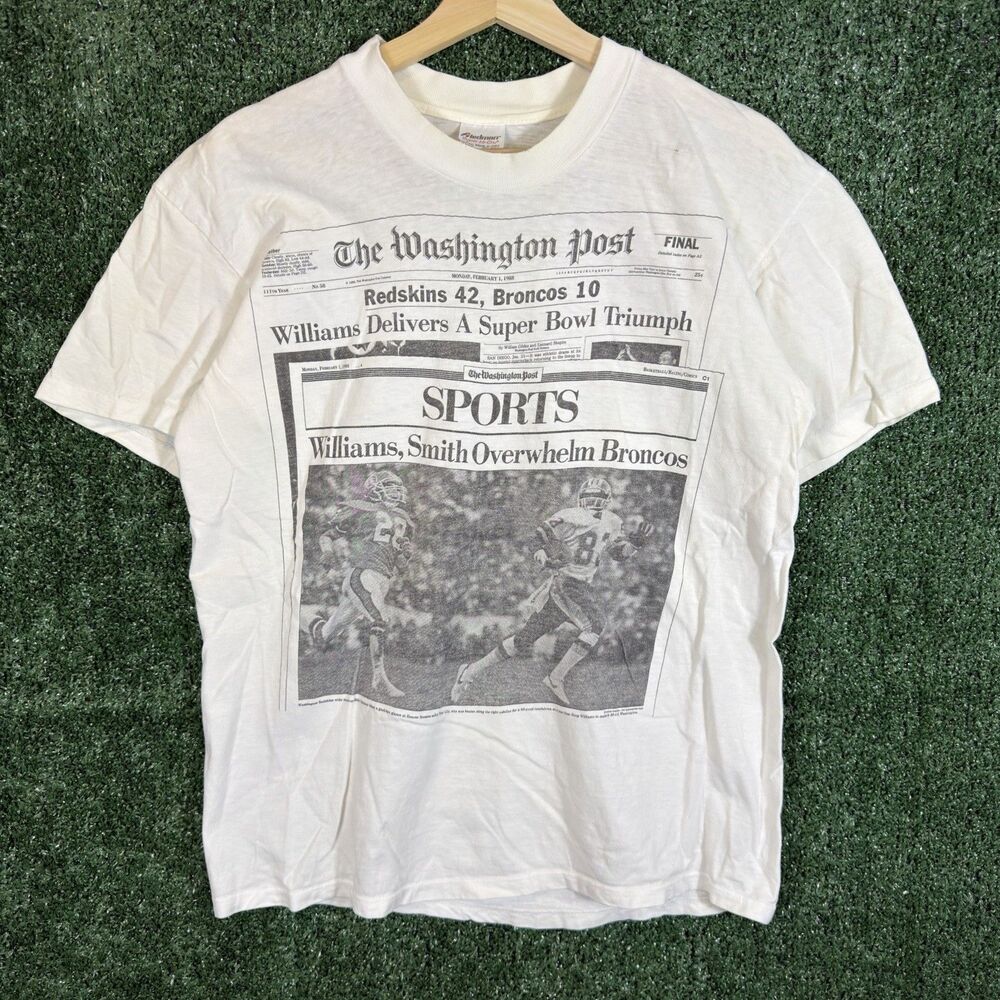 Vintage Stedman Washington Redskins Super Bowl Champs NewsPaper Shirt L 80s Rare